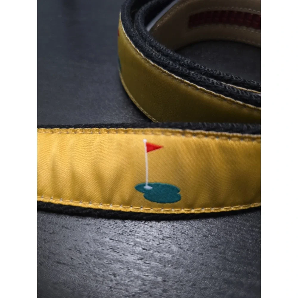 HTF Nexbelt Ratchet Golf Belt Yellow Golfer Putting Green Print Cut to Fit 47.5